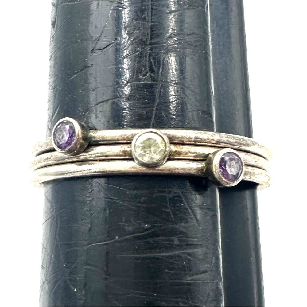 3 stackable 925 sterling silver purple clear CZ cubic zirconia rings size 7